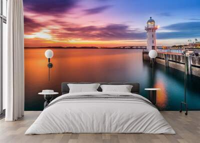 Lighthouse at Raffles Marina, during sunset Singapore Wall mural