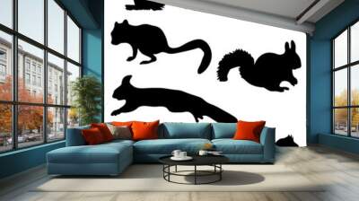 Black silhouettes of squirrels-vector Wall mural