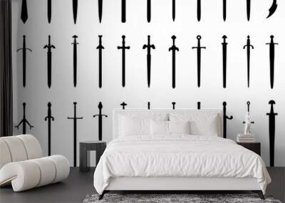 Black silhouettes of swords on a white background Wall mural