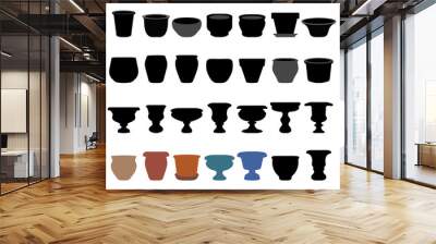 Silhouettes of flower pots and clay pots, vector illustration Wall mural