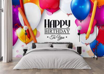 Vector birthday card with balloons and confetti. Wall mural