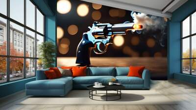 Closeup of Smoking Gun Barrel Firing a Bullet. Generative AI Wall mural