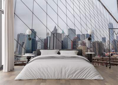 Lower Manhattan Skyscrapers, New York City. View from Brooklyn Bridge Wall mural