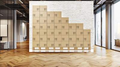 Cardbord boxes on wooden pallete in front of white brick wall Wall mural