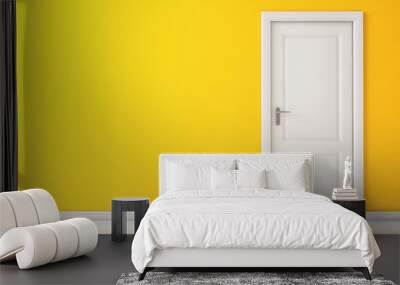 Closed White Door on Yellow Wall, Reflective Floor Wall mural