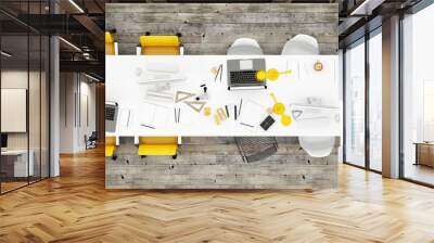 top view office room, wooden floor background Wall mural