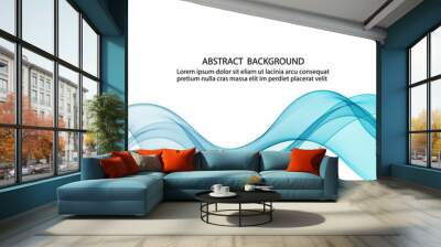 Abstract background smooth blue wave vector. Smoke wave design. Wall mural