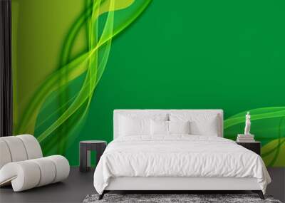 Abstract green poster background with smooth wave lines Wall mural