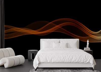 Golden lines of horizontal smooth transparent wave on a black background Wall mural