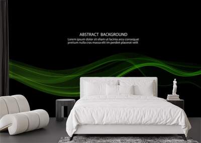 Horizontal green smooth wave on black background, design template for brochure, website, poster Wall mural