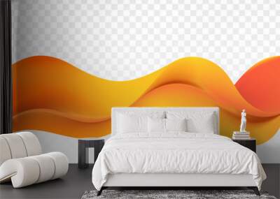 Orange wavy wave flow on abstract background. Horizontal orange wave design Wall mural