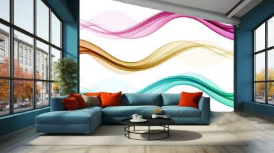 The movement of transparent horizontal waves on a white background, a set of waves with bright color tones, design element Wall mural