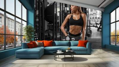 Sexy athletic girl working out in gym. Fitness woman doing exercise Wall mural