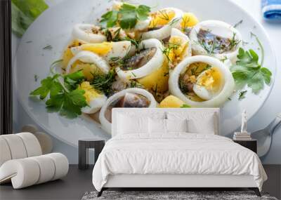 Potatoes with herring, eggs and spices Wall mural