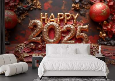 A vibrant Happy 2025 message, symbolizing growth and a fresh start. Wall mural