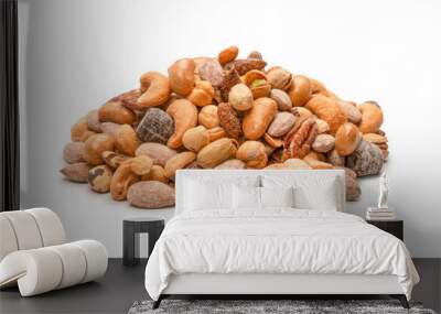 A group of almonds, pistachios, walnuts, macadamia, cashews. Wall mural