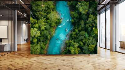 A river is seen in the middle of a forest. AI. Wall mural