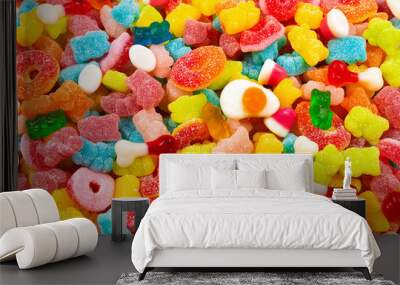 Assorted gummy candies. Top view. Jelly  sweets. Wall mural