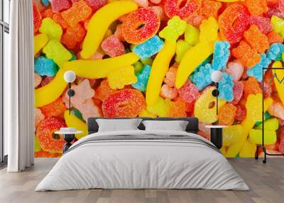 Assorted gummy candies. Top view. Jelly  sweets. Wall mural