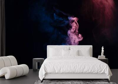 Blue and pink steam on a black background. Wall mural