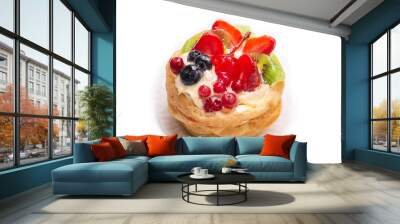 Home made cake with cream and fruits isolated. Wall mural