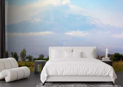 Ancient christian monastery Khor Virap against mount Ararat in Armenia. Iconic image of Armenia. Wall mural