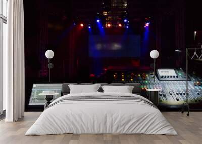 Audio sound mixer console with buttons and sliders against the concert scene. Wall mural