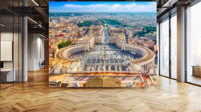 Famous Saint Peter's Square in Vatican and aerial view of the Rome city during sunny day. Wall mural