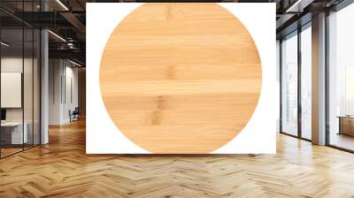 New round wooden bamboo cutting board for pizza isolated on white background. Mockup for food project. Wall mural