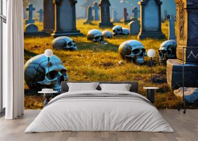 Old graveyard with tombs and skulls Wall mural