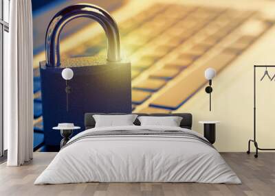 Padlock on laptop. Internet data privacy information security concept. Antivirus and malware defense. Wall mural