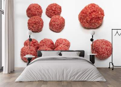 Raw meat balls isolated on white background. Wall mural