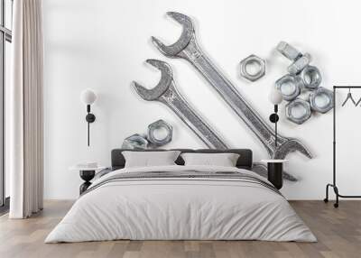 spanners and nuts on a white background Wall mural