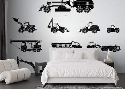 The road construction machine big collection. The Road construction equipment. The big set of road construction works. Wall mural