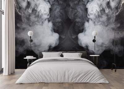 White steam on a black background. Wall mural