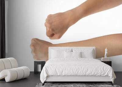 Woman's hands with fist gesture isolated on a white background. Wall mural