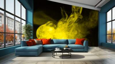 Yellow steam on a black background. Wall mural