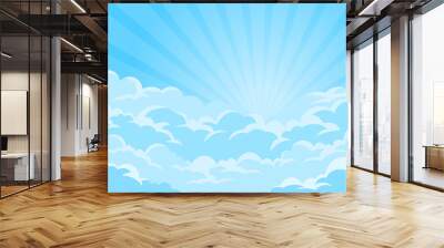 Simple sky background with clouds and sun Wall mural