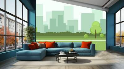 Summer landscape with city on background Wall mural