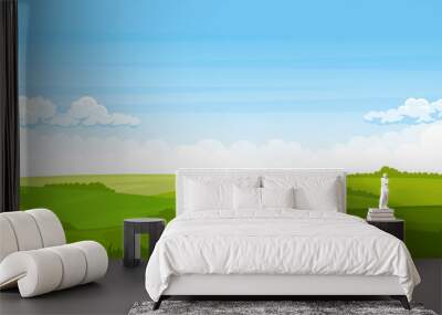 Summer landscape with fields and green hills  Wall mural