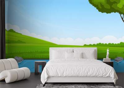 Summer landscape. Riverbank and tree Wall mural