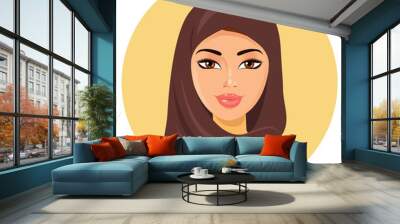 Beautiful young happy muslim woman in hijab vector flat icon avatar. Wall mural