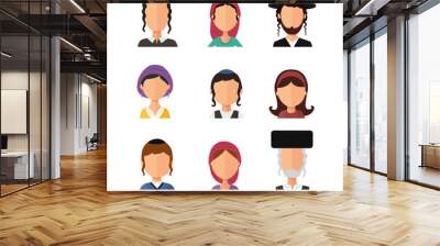 Jewish man and woman people avatars users icon flat cartoon concept vector isolated on white  Wall mural