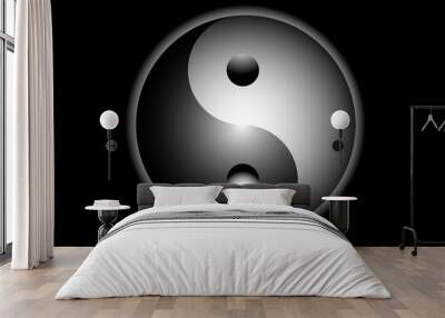 Yin Yang sign on black background Wall mural