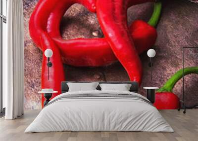 Heap ripe red peppers Wall mural