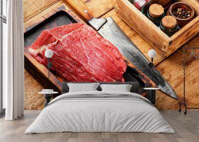 Raw veal meat with seasoning Wall mural