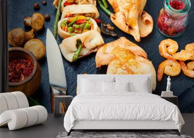 Roasted whole squid Wall mural