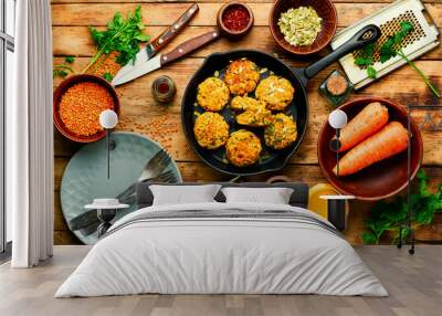 Vegetarian carrot and lentil cutlets Wall mural