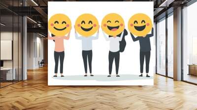 A group of happy people holding smiley face emoji clipart, in a flat design... Wall mural