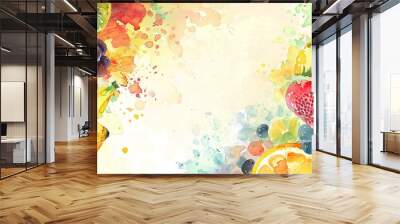 Abstract Watercolor Fruit Splash Border Wall mural